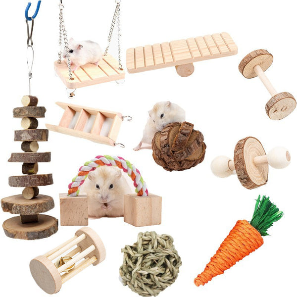 Wholesale Wooden Pet Toy Set for Hamsters, Rabbits, Guinea Pigs & Parrots - Chew & Play Combo