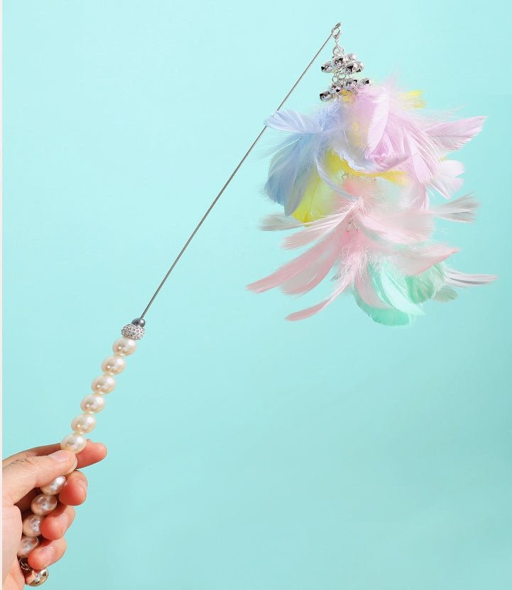 Ready Stock Wholesale & OEM Boxed Pearl Handle Colorful Feather Funny Cat Stick - Feisuo Pet