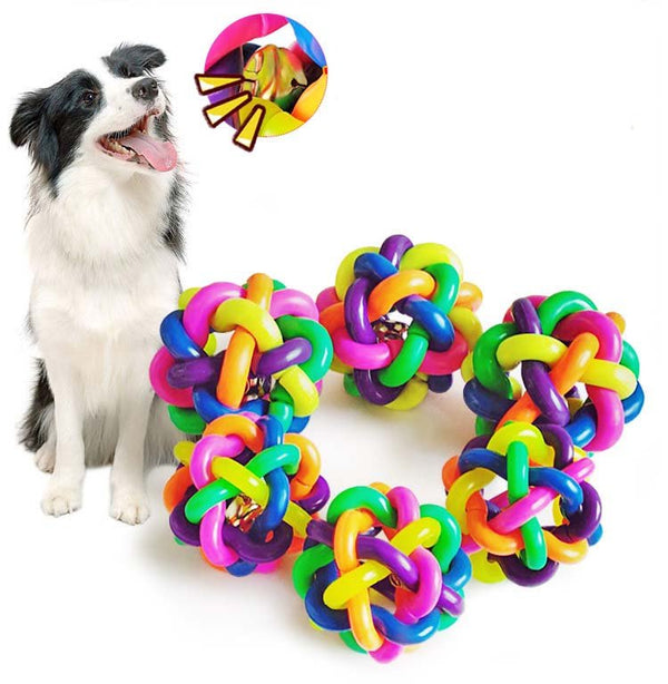 Ready Stock Wholesale & OEM Colorful TPR Weave Dog Ball With Bell | Feisuo Pet