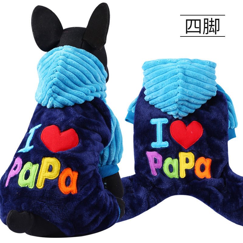 Ready Stock Wholesale &OEM Cute Love PaPa MaMa Fleece Dog Hoodie Jumpsuits - Feisuo Pet
