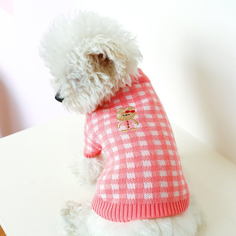 Ready Stock Wholesale & OEM Cute Rabbit Plaid Pet Knitted Sweater - Feisuo Pet