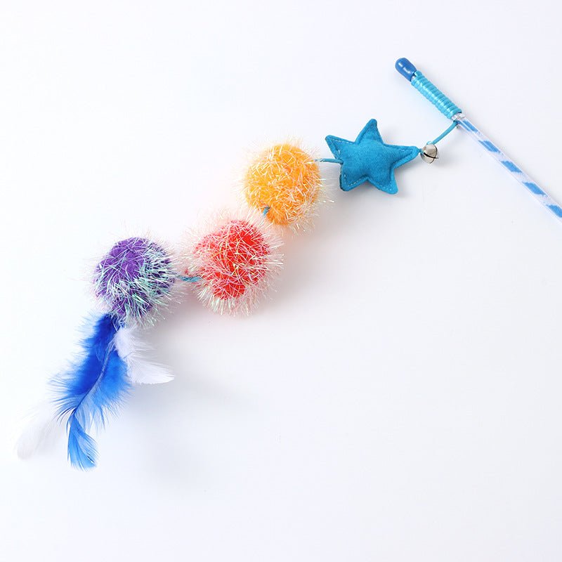 Ready Stock Wholesale & OEM Felt Star Glitter Ball Feather Funny Cat Stick - Feisuo Pet