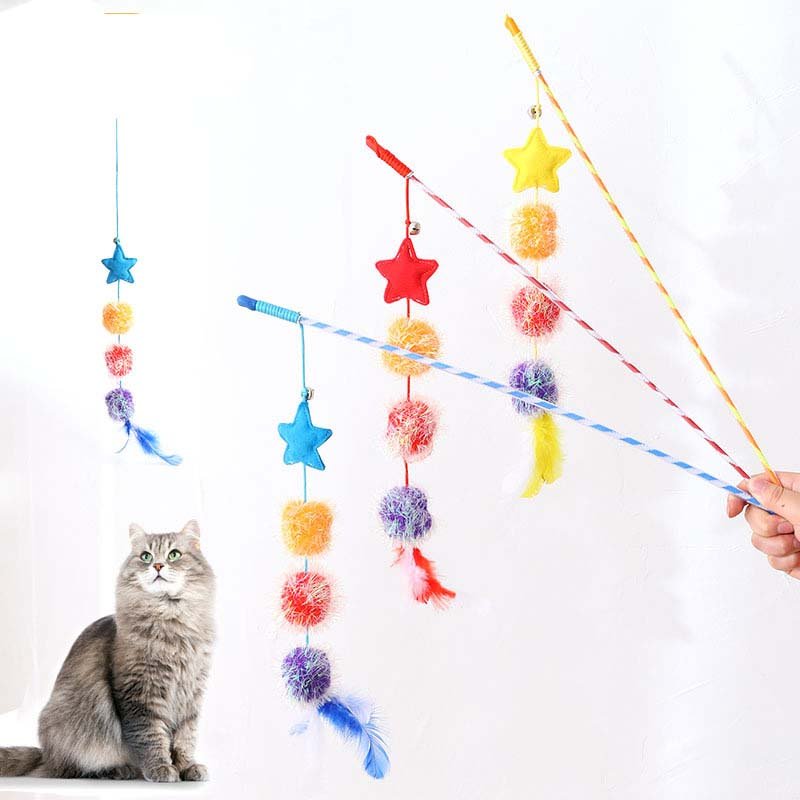 Ready Stock Wholesale & OEM Felt Star Glitter Ball Feather Funny Cat Stick | Feisuo Pet