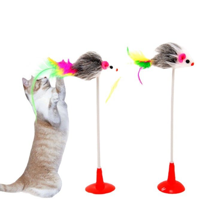 Ready Stock Wholesale & OEM Rabbit Fur Ball Mouse Funny Cat Stick with Suction Cup - Feisuo Pet