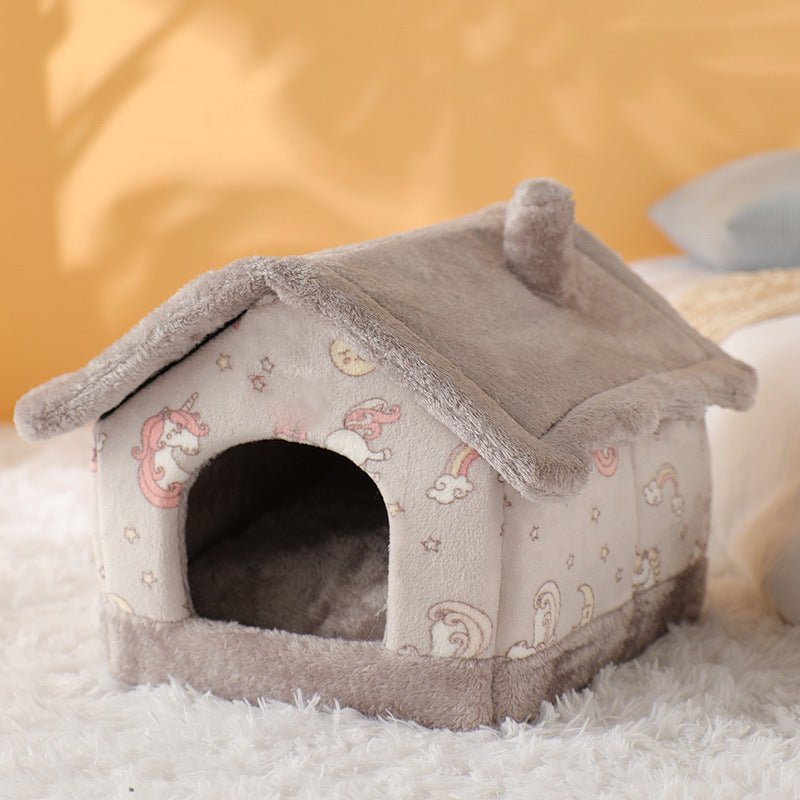 Wholesale & OEM Semi-closed Coral Fleece Pet Bed House Washable & Detachable - Feisuo Pet