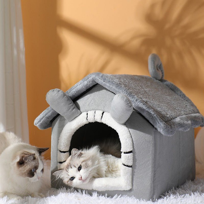 Wholesale & OEM Semi-closed Coral Fleece Pet Bed House Washable & Detachable | Feisuo Pet