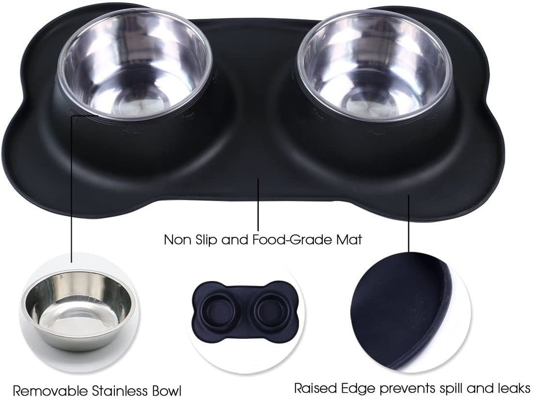 Metal dog bowls by Feisuo Pet, featuring a non-slip silicone pad.